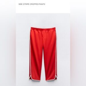 Zara Women’s Red Side-Stripe Cropped Pants with White Trim